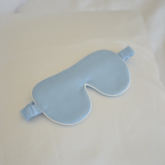 Silk sleep mask baby blue with white trim