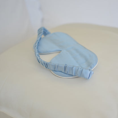 Silk sleep mask baby blue with white trim