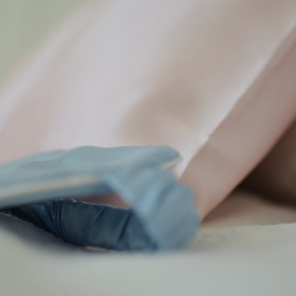 Silk sleep mask baby blue with white trim