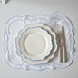 White cotton table mat with blue piping set of two