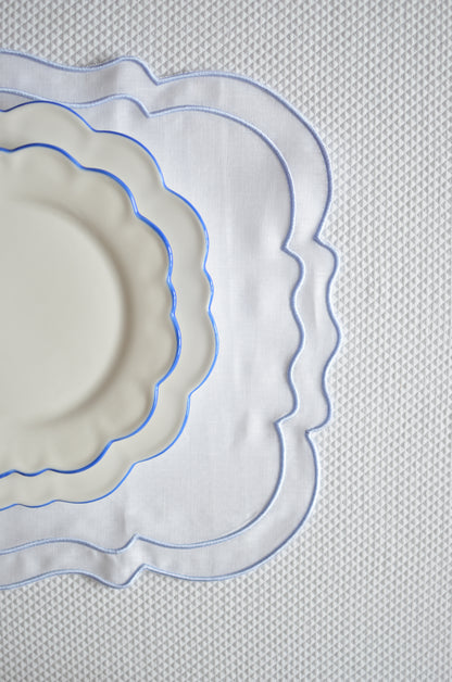 White cotton table mat with blue piping set of two