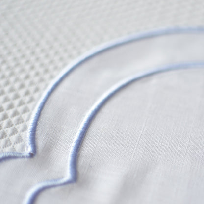 White cotton table mat with blue piping set of two