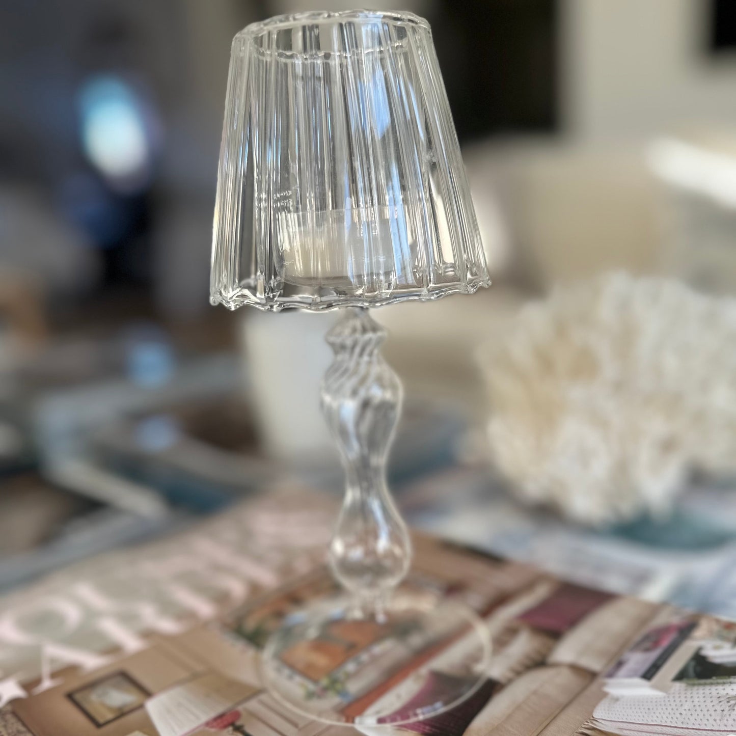 Glass tea light votive with a pedestal
