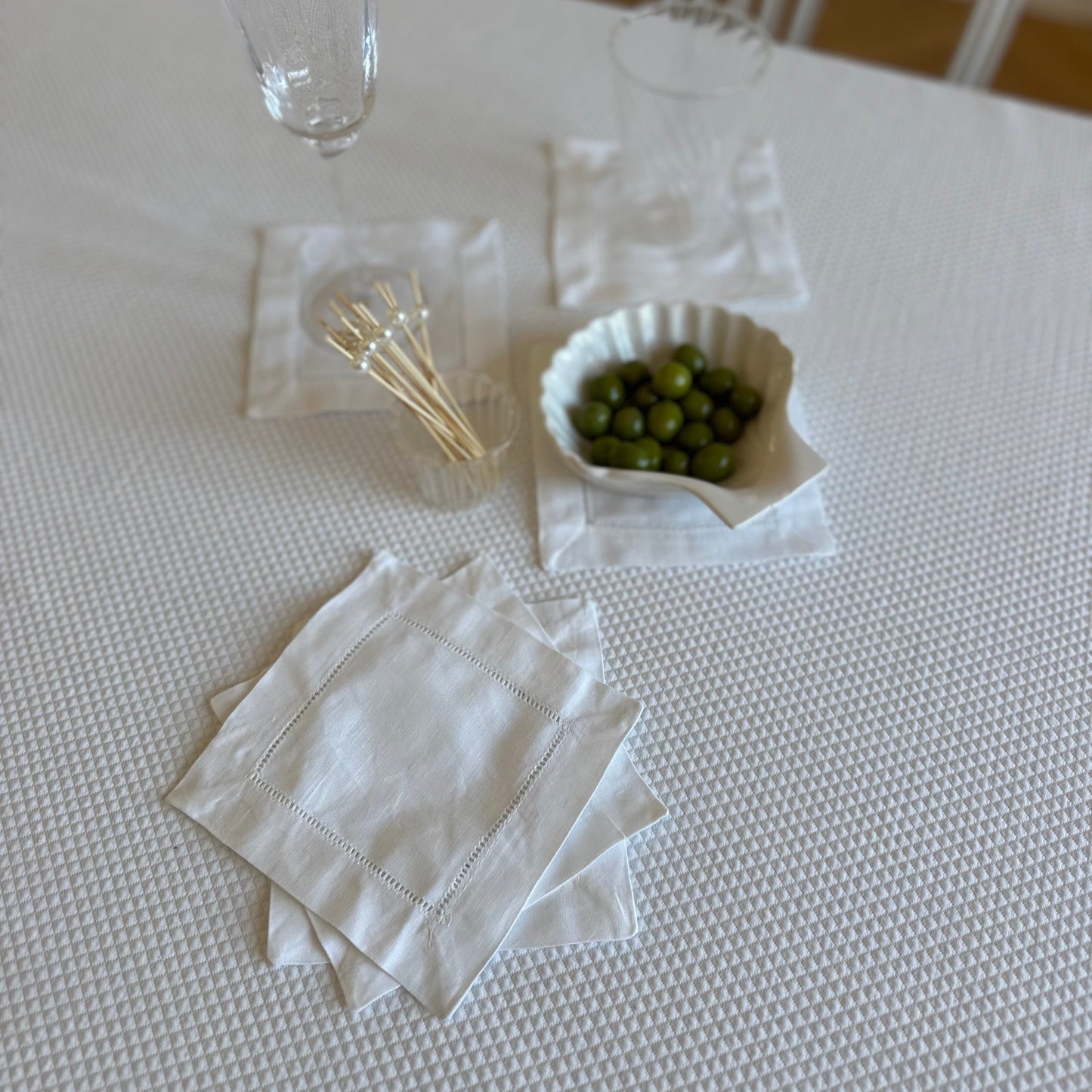 White linen coasters. Set of four.