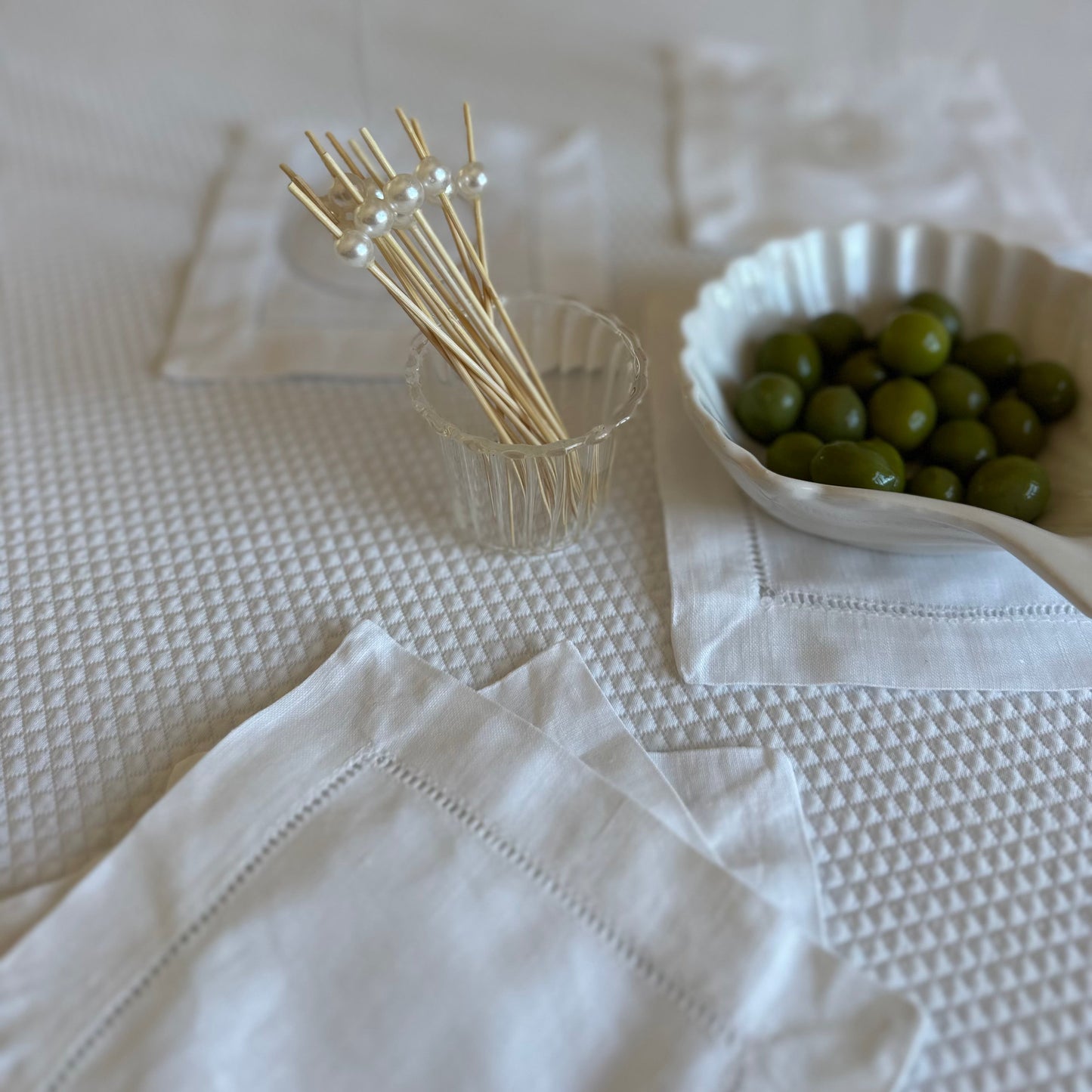 White linen coasters. Set of four.
