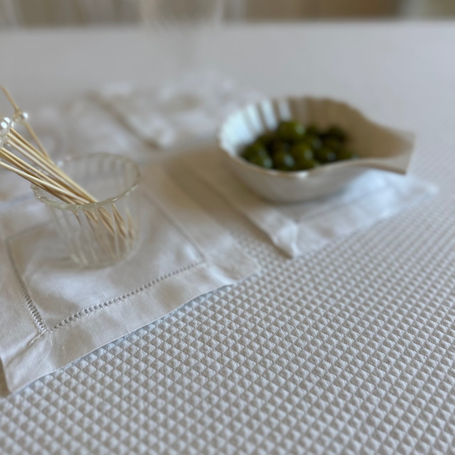 White linen coasters. Set of four.