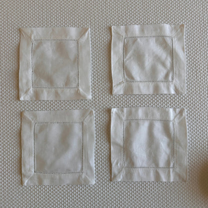White linen coasters. Set of four.